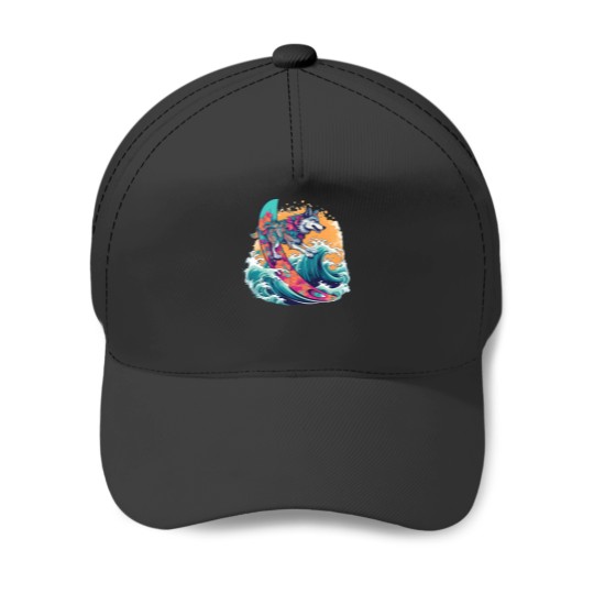 Discover Wolf Surfing 80S Commercial Graphic T Shirt Baseball Caps