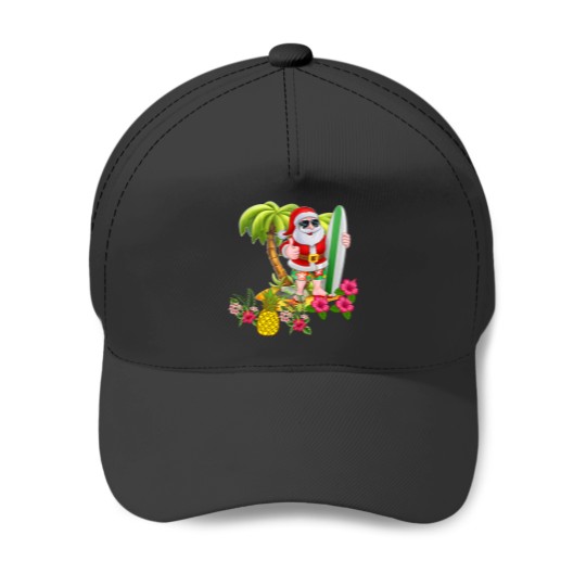 Discover Christmas in July Santa Hawaiian Surfing T Shirt Summer Surf Baseball Caps