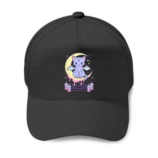 Discover Kawaii Pastel Goth Cute Creepy Occult Cat Baseball Caps