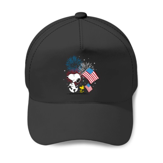 Discover Peanutsss Snoopy Woodstock American Flags Fireworks Baseball Caps
