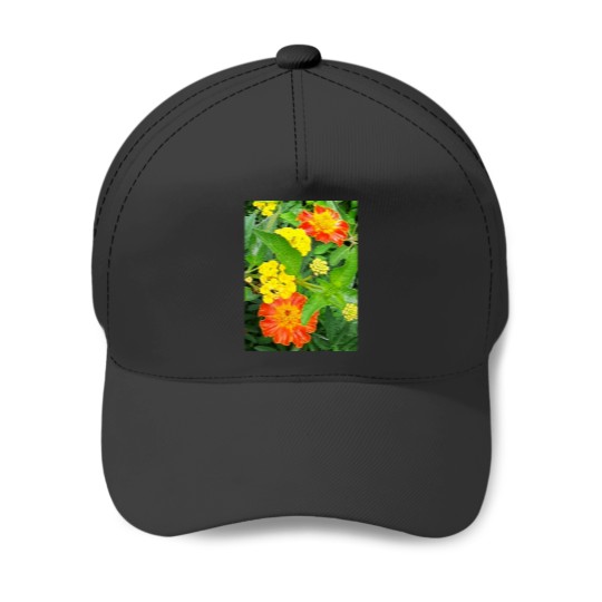 Discover yellow and orange flower Baseball Caps