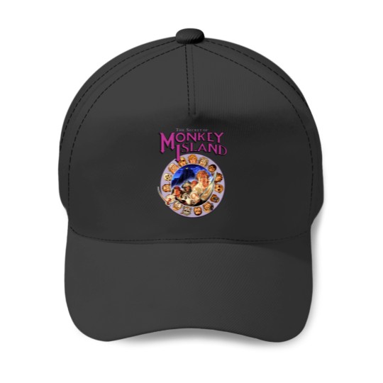 Discover Secret Of Monkey Island Logo And Pirate Codewheel Classic Ms Dos Point And Click Graphic Adventure Game 1 Baseball Caps
