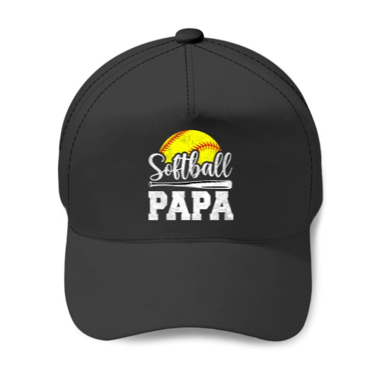 Discover Softball Papa Softball Player Game Day Fathers Day Gift Baseball Caps