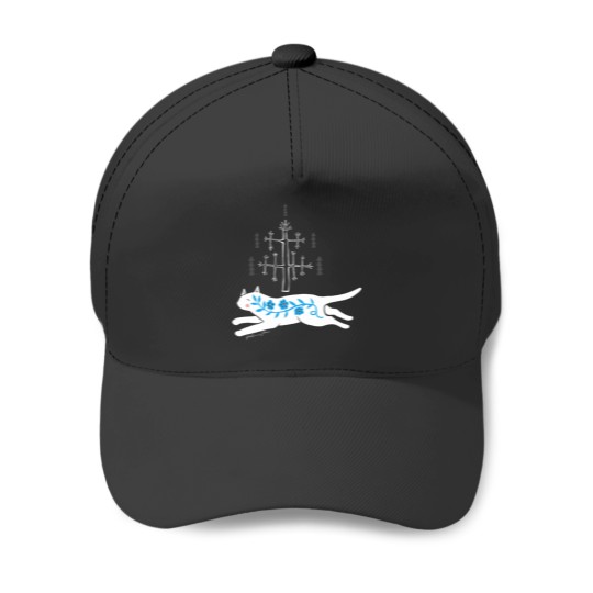 Discover Folk cat on yellow Baseball Caps
