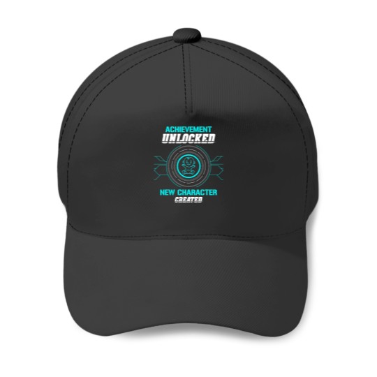 Discover Achievement Unlocked New Character Created Pregnant Parent Father Dad Parenting Announcement Gender Reveal Mommy Baseball Caps