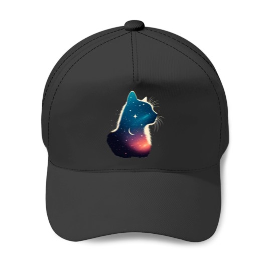 Discover Cosmic Cat Silhouette Galaxy Space Feline Lover Celestial Design Baseball Caps