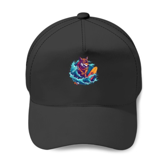 Discover Wolf Surfing 80S Commercial Graphic T Shirt 1 Baseball Caps