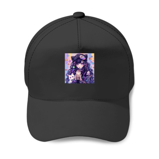 Discover Kawaii Bubble Tea Pastel Goth Anime Girl Baseball Caps