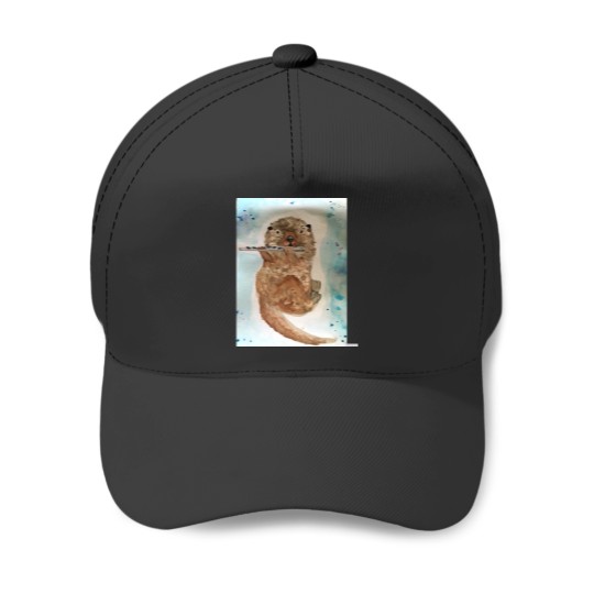 Discover Watercolor Otter Playing the Flute Baseball Caps