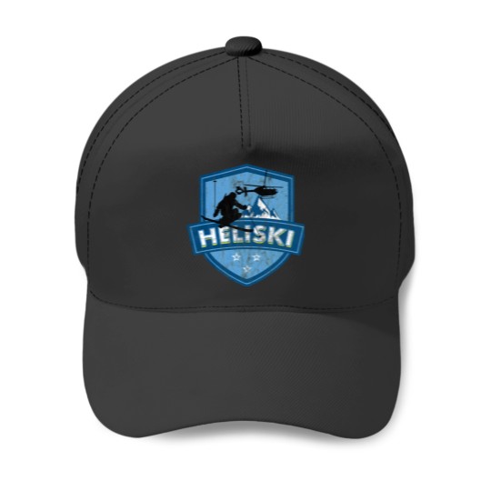 Discover Vintages Heliski Mountain Badge Skis Design.png Baseball Caps