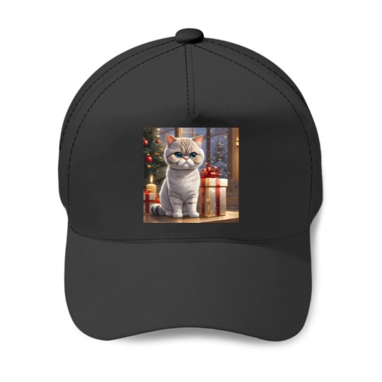 Discover A Cute Exotic Shorthair Cat With Christmas Presents Baseball Caps