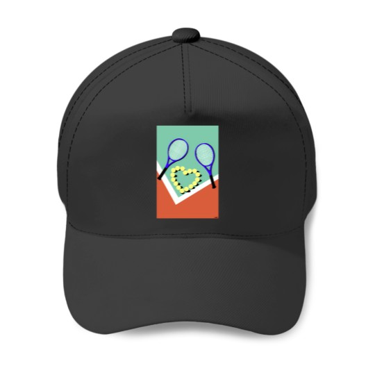 Discover Cute And Colorful Tennis Court With Tennis Ball In A Heart Shape Baseball Caps