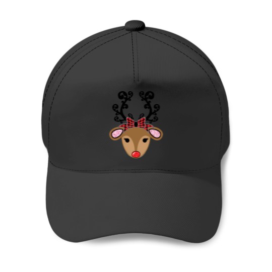 Discover Adorable Reindeer With Red Plaid Bow And Glitter Christmas Design Baseball Caps