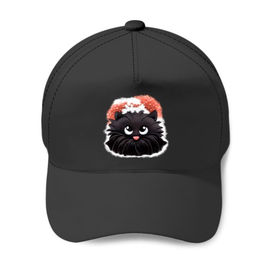 Discover A Lovely Christmas Cute Black Cat Closeup With Snow On Head Baseball Caps
