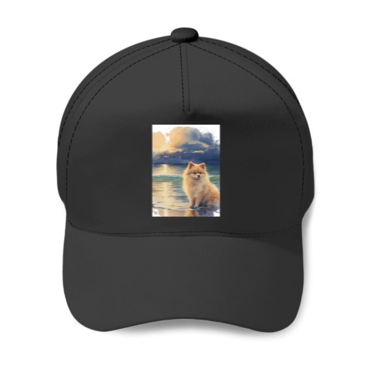 Discover Pomeranian At The Beach Graphic 1 1 Baseball Caps