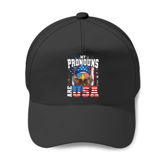 Discover My Pronouns Are USA Patriotic Eagle Funny 4th of July Baseball Caps