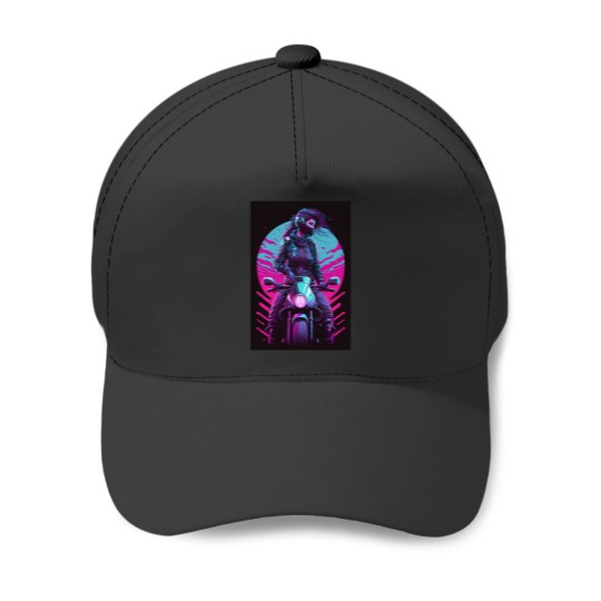Discover 80S Synthwave Biker Girl 1 Baseball Caps