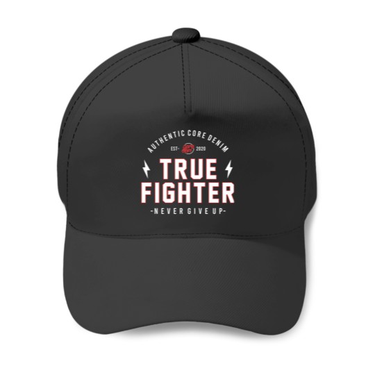 Discover True Fighter Motivational Inspirational Words Quotes Lettering Typography  T Shirt Design Trendy Baseball Caps