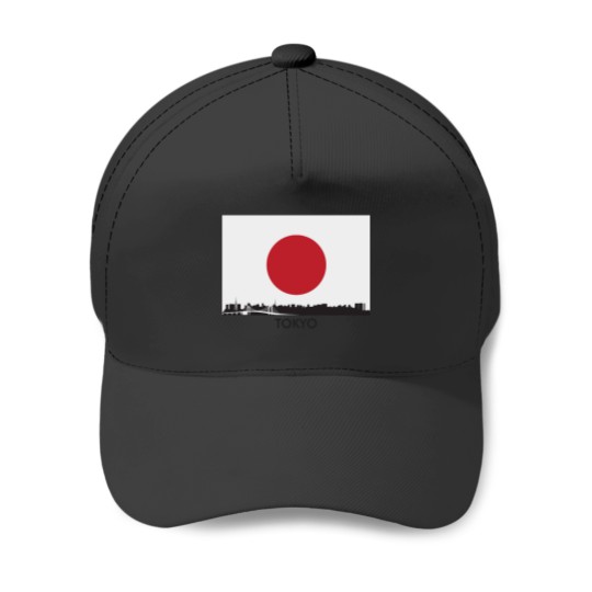 Discover Tokyo Japan Skyline Japanese Flag Baseball Caps