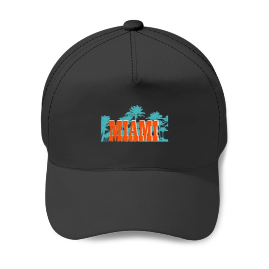 Discover MIAMI ORANGE Turquoisess PALM TREES Baseball Caps