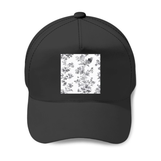 Discover Monochrome Wildflower Toile de Jouy Pattern Baseball Caps