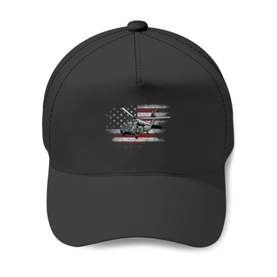 Discover UH60 Black Hawk Helicopter Vintage Flag Veteran Baseball Caps