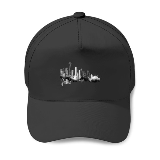 Discover Seattle Skyline Black White Watercolor Design Wa Baseball Caps