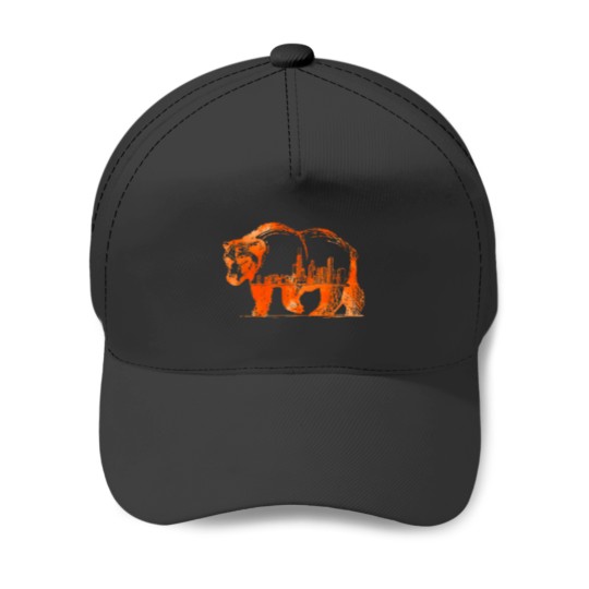 Discover Walking Bear Silhouette Downtown Chicago City Sk Baseball Caps