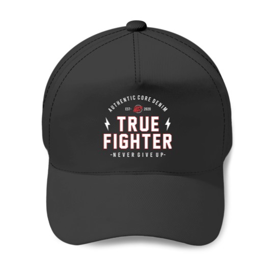 Discover True Fighter Motivational Inspirational Words Quotes Lettering Typography  T Shirt Design Trendy Baseball Caps