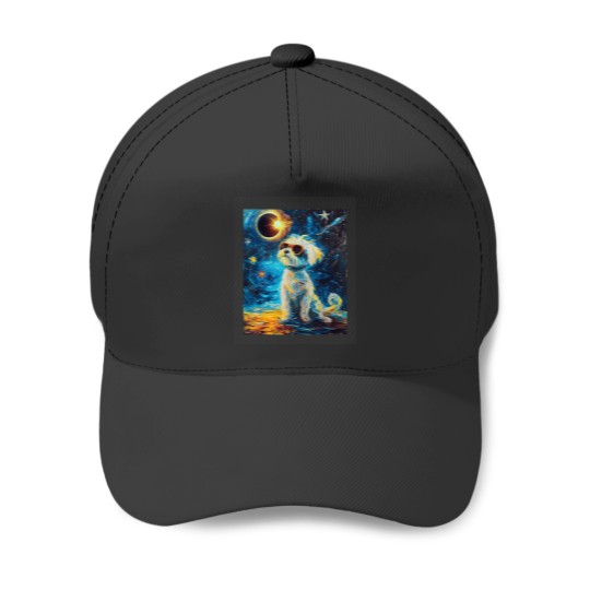 Discover Total Solar Eclipse Maltese Dog Baseball Caps