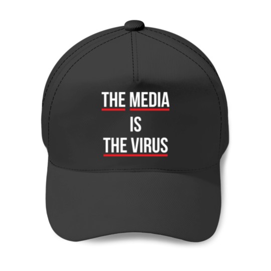 Discover the media is the virus WHITE Baseball Caps