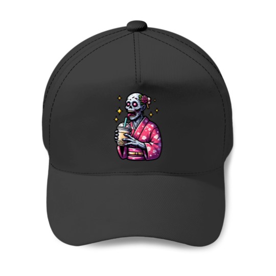 Discover zombie drinking bubble tea japanese kimono 1 Baseball Caps