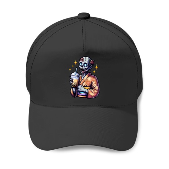 Discover zombie drinking bubble tea japanese kimono 1 Baseball Caps