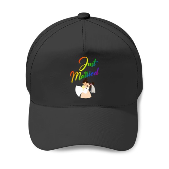 Discover Just Married Double Bride Lesbian Couple Rainbow Baseball Caps