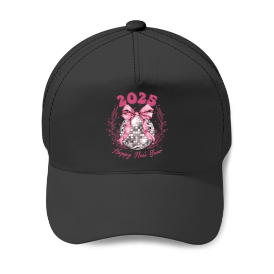 Discover 2025 New Year Disco Ball Pink Ribbon Happy New Y Baseball Caps