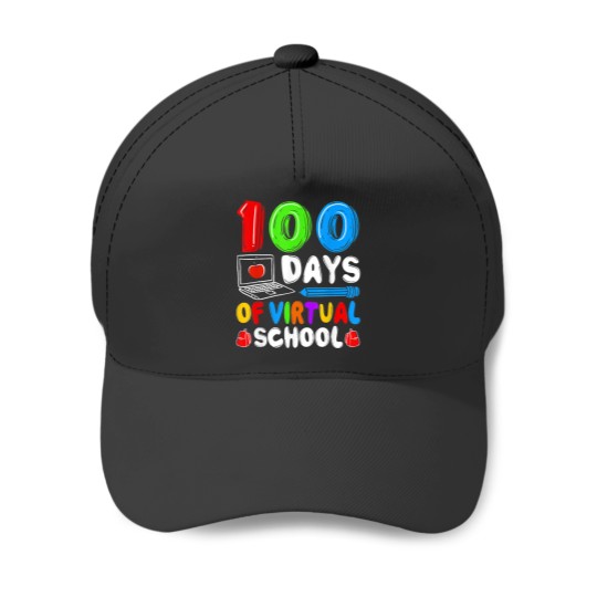 Discover 100 Days Of Virtual School Funny 100th Day Baseball Caps