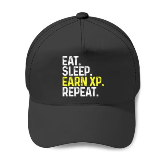 Discover Eat Sleep Earn XP Repeat Funny Gamer Gaming Baseball Caps