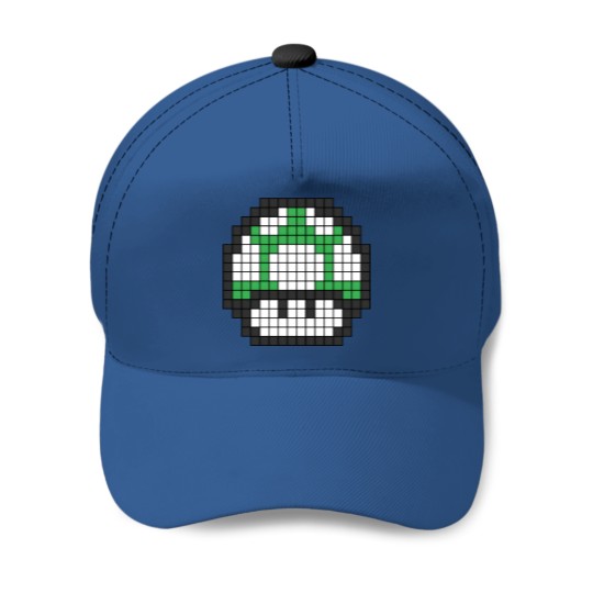 Discover 8Bit - Green Mushroom 1Up Baseball Caps