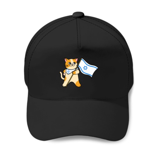 Discover zionist proisrael cat holding an israeli flag Baseball Caps
