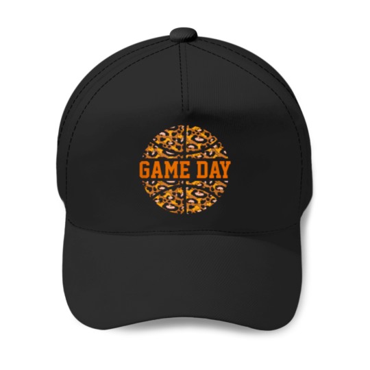 Discover Basketball Game Day With Leopard Pattern Funny Game T-Shirt Baseball Caps