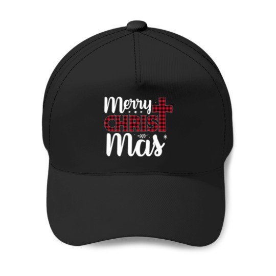 Discover Christmas-Merry-Xmas-Holiday-Christ-Plaid-Present T-Shirt Baseball Caps