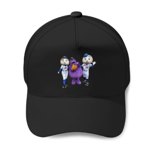 Discover Mr. Met and friends, Mrs Met and Grimace mascot Baseball Caps
