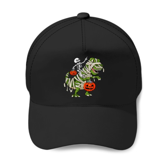 Discover Skeleton Riding Mummy TRex Halloween Baseball Caps
