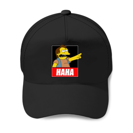 Discover Nelson Muntz Haha T-Shirt Cartoon Remix Designs Baseball Caps