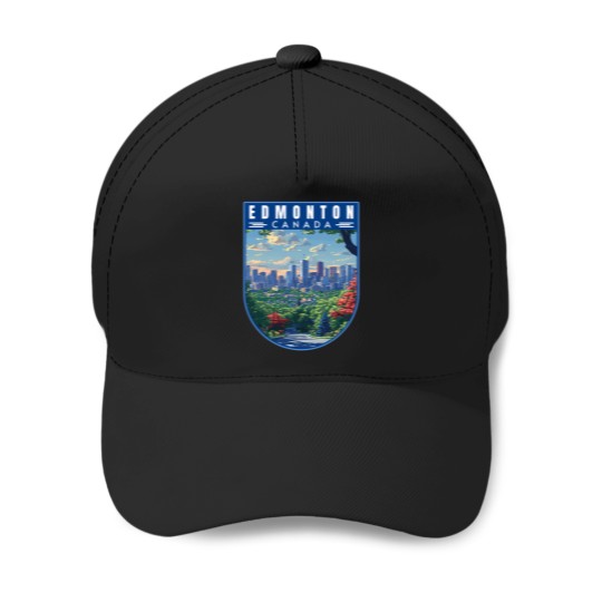 Discover edmonton in alberta canada retro travel art landcape 1 Baseball Caps