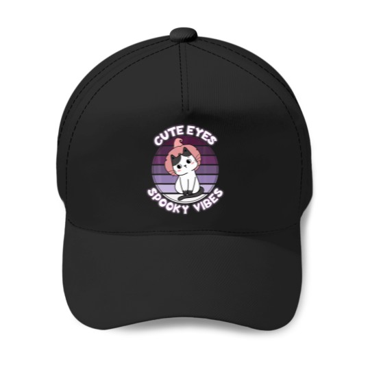 Discover Funny Cute Eyes Spooky Vibes Kawaii Cat Halloween Costume   T-Shirt Baseball Caps