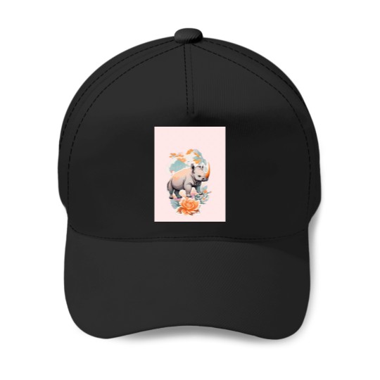 Discover 1.sticker Animals Series - colorful cute rhino- pleasant rhino - Rhinoceros Baseball Caps