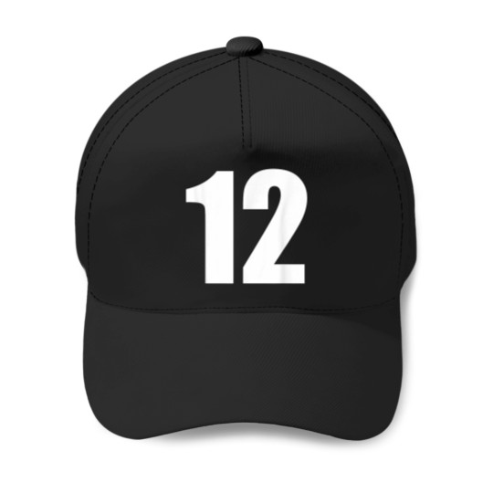 Discover number twelve numeral 12 plain white numbers Baseball Caps