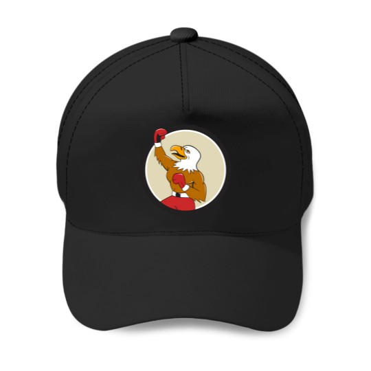 Discover Bald Eagle Boxer Pumping Fist Circle Cartoon T-Shirt Baseball Caps