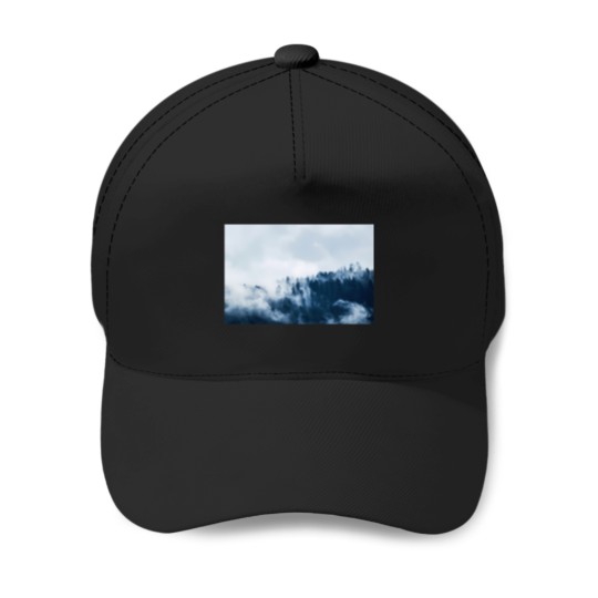 Discover Fog Rolling Over Blue Mountain Trees Baseball Caps